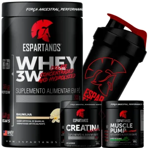Whey Protein 3W + Creatina + Pré-Treino + Shaker