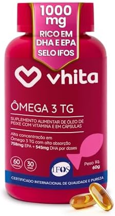 Vhita Omega 3 1000mg, Suplemento com EPA DHA e Vitamina E, Antioxidante, 60 Cápsulas