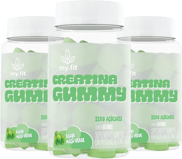 Sunflower industria e laboratorio fitoterapico e e e e e e Kit 3x Creatina Gummy, Sabor Maça Verde