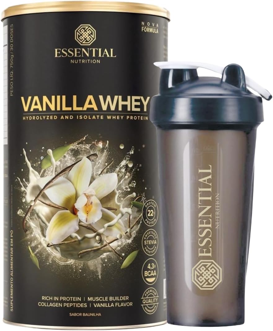 Essential Nutrition Vanilla Whey Lata 30 Doses + Coqueteleira