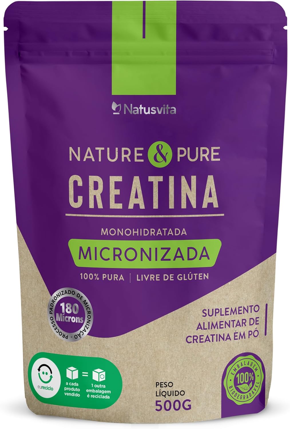NatusVita Creatina Pura 500g Monohidratada Micronizada a 180 mícrons