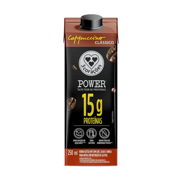 TRES Coracoes UHT 3 Corações Power Cappuccino Clássico Zero Lactose 250ml