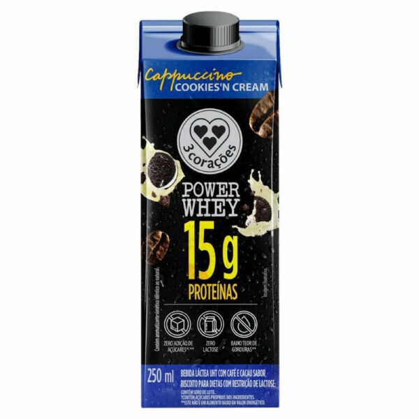 TRES Coracoes UHT 3 Corações Power Whey Cappuccino Zero Lactose Cookies’n Cream 250ml