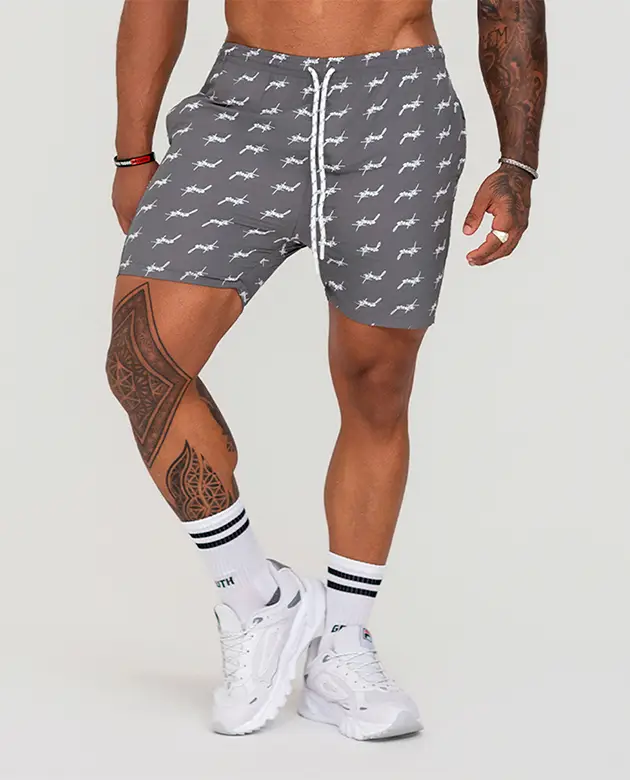 BERMUDA GROWTH BANHO ESTAMPADA MINI LOGO GRAFITE COM BRANCO