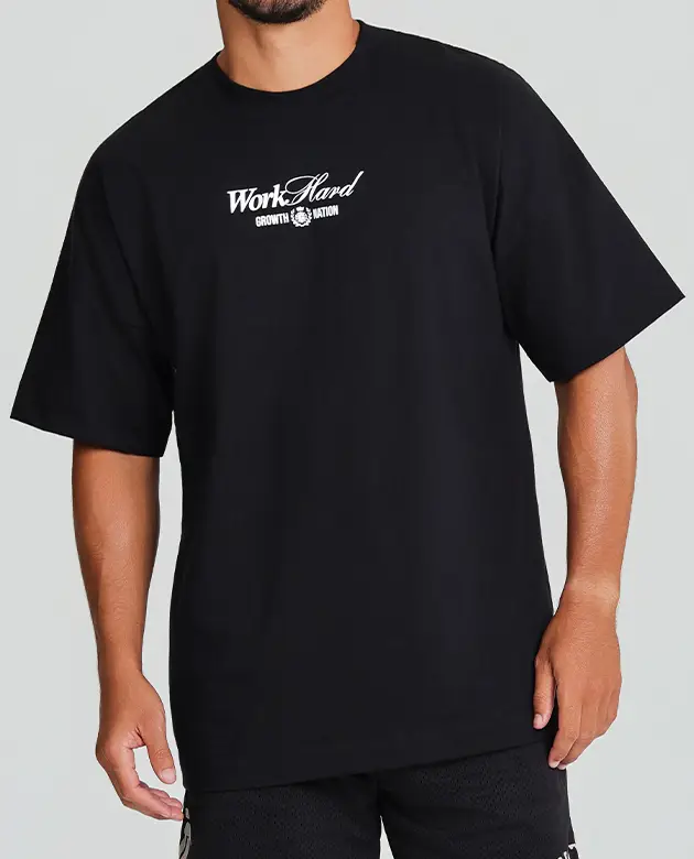 Camiseta Oversized Growth Work Hard Preto