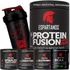 Whey Protein Fusion + Bcaa + Creatina 100% + Glutamina + Multi-Vitaminico + Copo