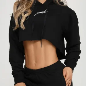 Cropped Moletom Growth Manuscrito Preto