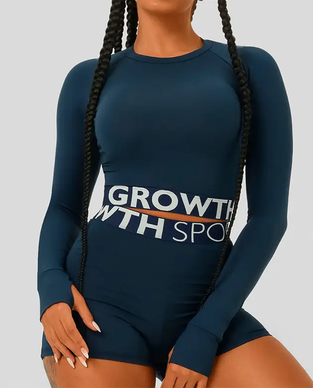 Cropped Rang Growth Sport Manga Longa Azul Marinho