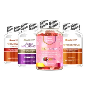 Kit Beauty Skin Gummy 30un, Ácido Hialurônico 60caps, Betacaroteno 60soft e Vitamina C 500mg 120comp