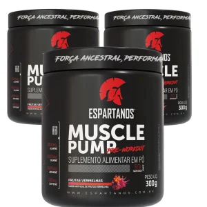 Kit 3x Pré Treino Muscle Pump Pre Workout 300g Espartanos Sabor: Frutas Vermelhas