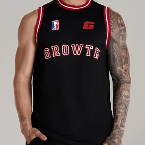 Regata Basquete Preta Logo Vermelho Growth Desde 2009