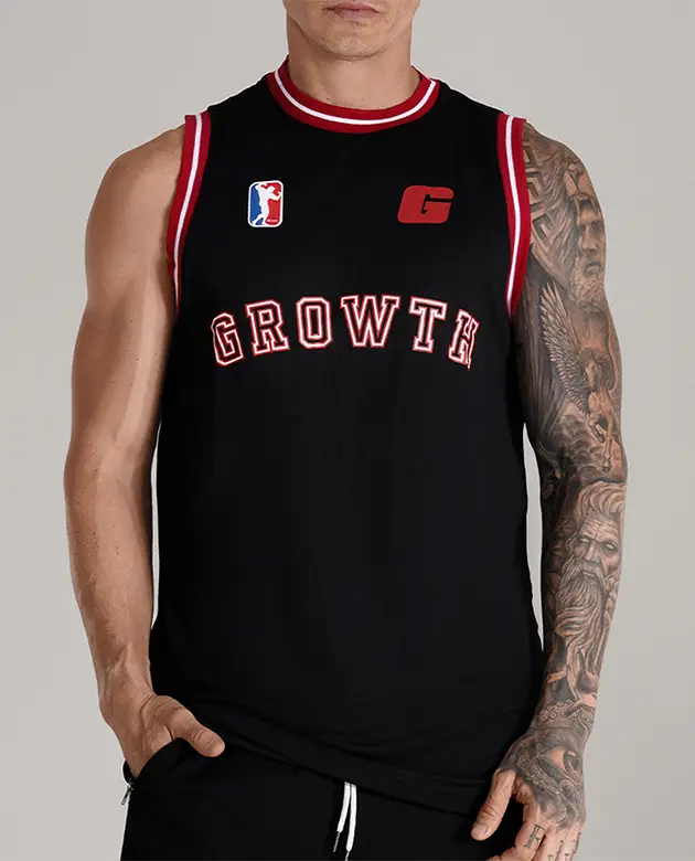 Regata Basquete Preta Logo Vermelho Growth Desde 2009